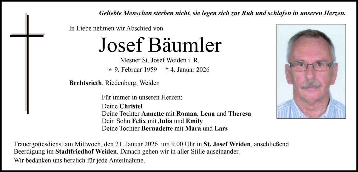 Traueranzeige Josef Bäumler, Bechtsrieth
