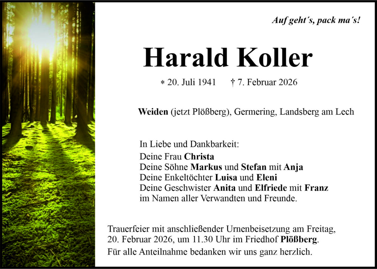 Traueranzeige Harald Koller, Weiden