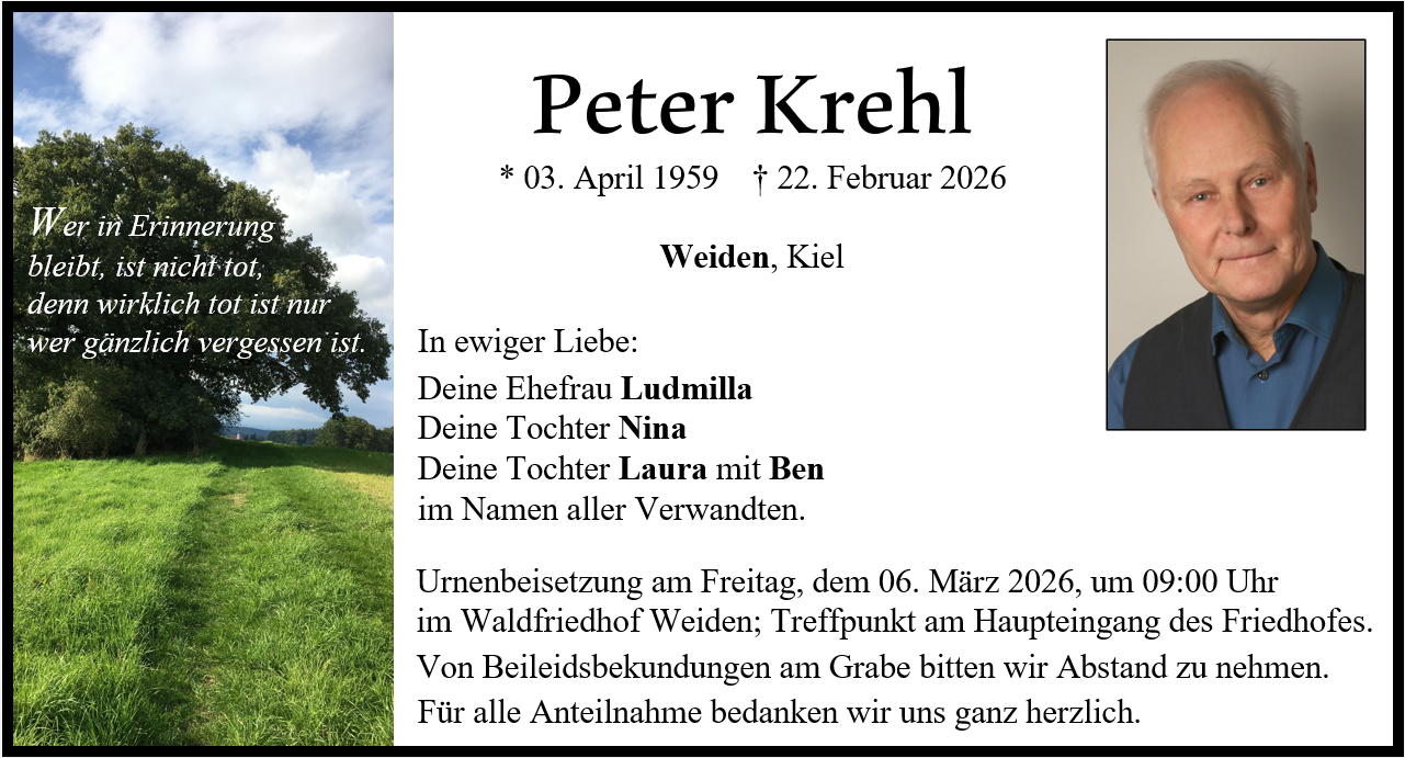 Traueranzeige Peter Krehl, Weiden